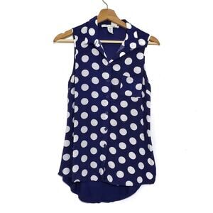 American Rag | Polka Dot Sleeveless Button Up Blouse with Semi-Sheer Back